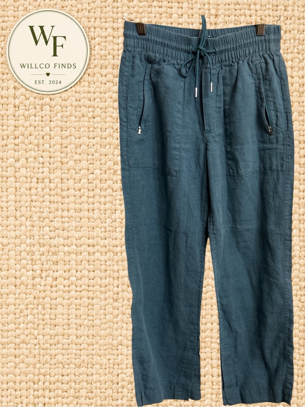 Athleta Women’s Size 0 Blue/Teal Linen Blend Drawstring Utility Pants